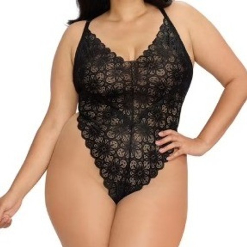 Dreamgirl Black‎ Floral Lace Bodysuit Sheer Whimsygoth Womens Plus 2X